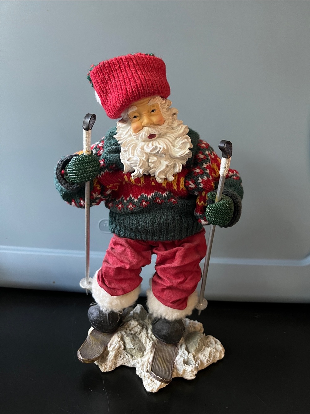 Festive Skiing Santa Figure - Red & Green Holiday Decor